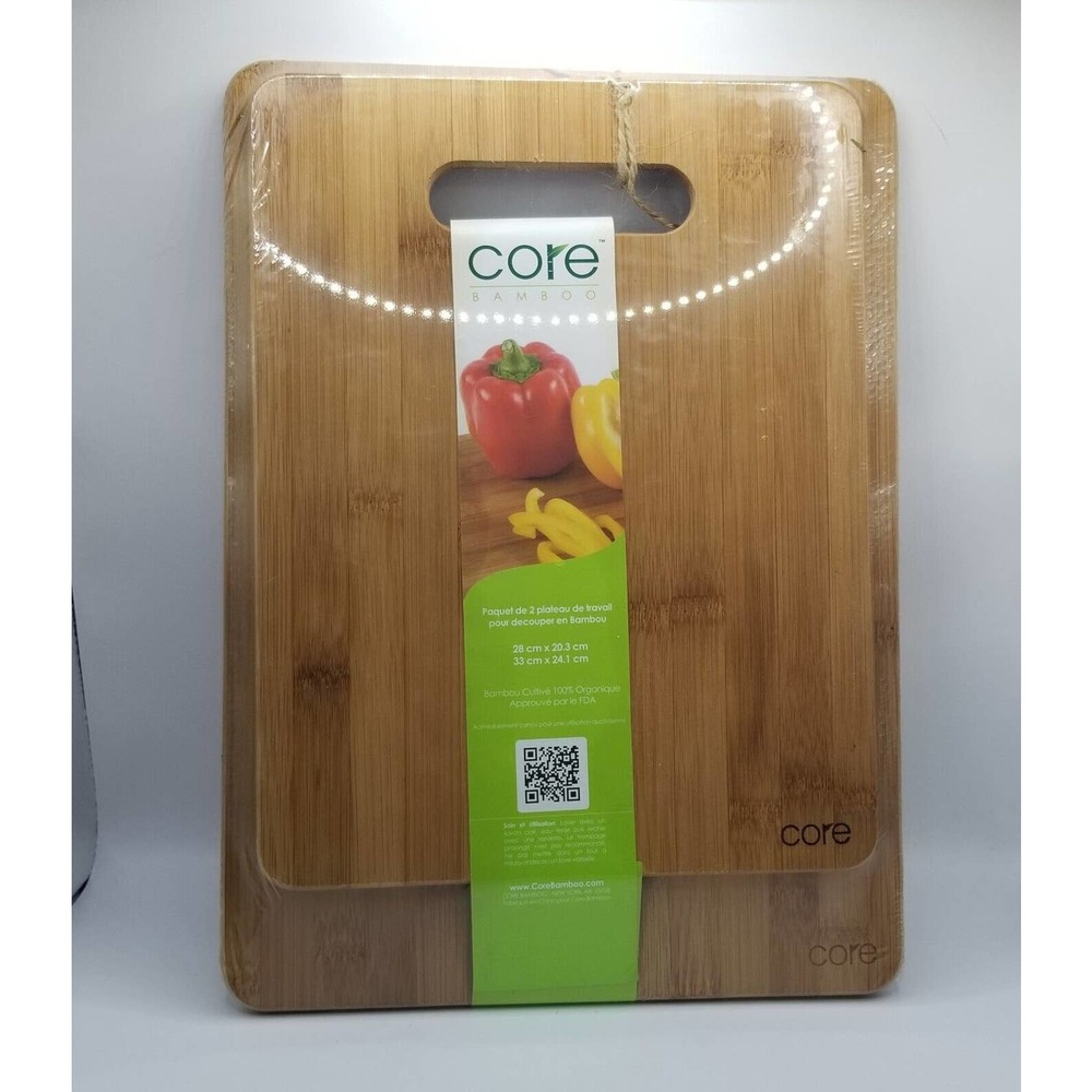 Core Bamboo Set Of 2 Cutting Boards 11X8 & 13X9.5 Organically Grown Bamboo New